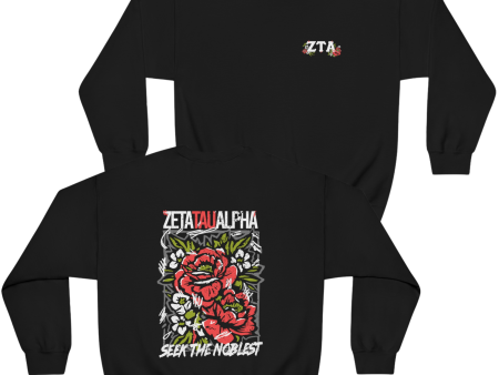 Zeta Tau Alpha Graphic Crewneck Sweatshirt | Grunge Roses For Sale