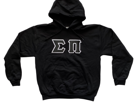 Sigma Pi Stitched Letter Hoodie | Black | Black with White Border on Sale