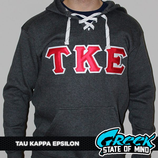 Tau Kappa Epsilon Stitched Letter Hockey Hoodie | Charcoal | Red with White Border For Cheap