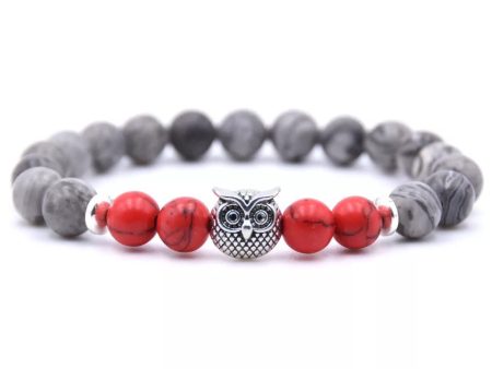 Owl Bracelet - Red and Gray Stones Online Sale