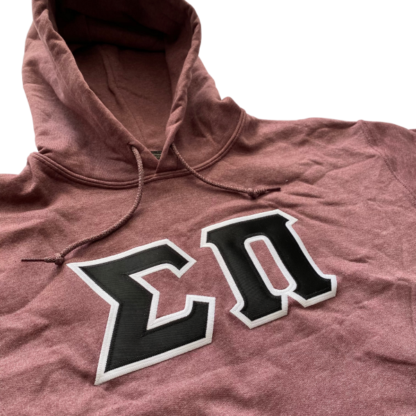 Sigma Pi Stitched Letter Hoodie | Heather Maroon | Black with White Border For Cheap