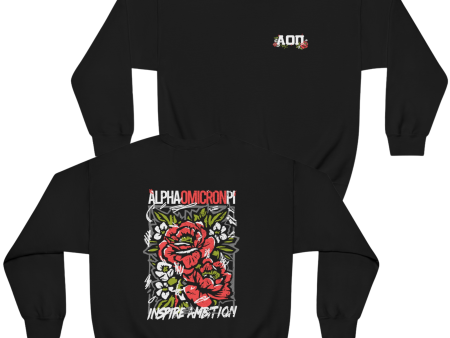 Alpha Omicron Pi Graphic Crewneck Sweatshirt | Grunge Rose! Online