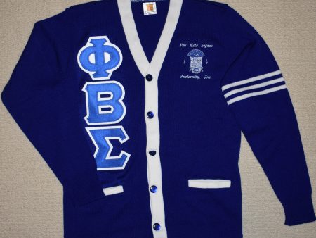 PBS Blue and White Cardigan w Stripes (Twill Letters) Hot on Sale