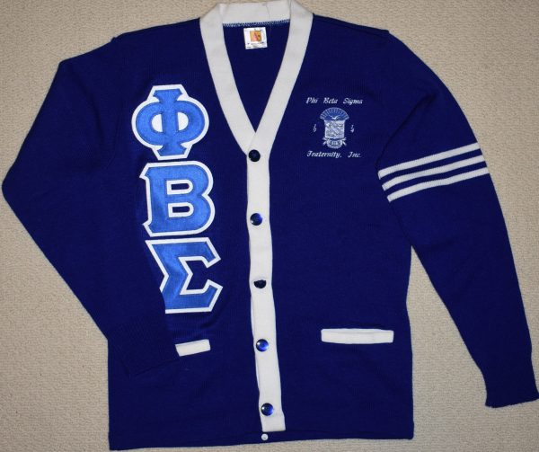 PBS Blue and White Cardigan w Stripes (Twill Letters) Hot on Sale