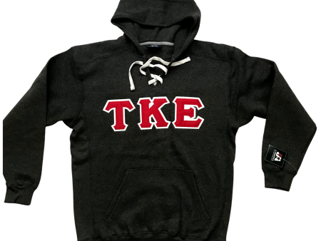 Tau Kappa Epsilon Stitched Letter Hockey Hoodie | Charcoal | Red with White Border For Cheap