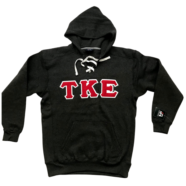 Tau Kappa Epsilon Stitched Letter Hockey Hoodie | Charcoal | Red with White Border For Cheap