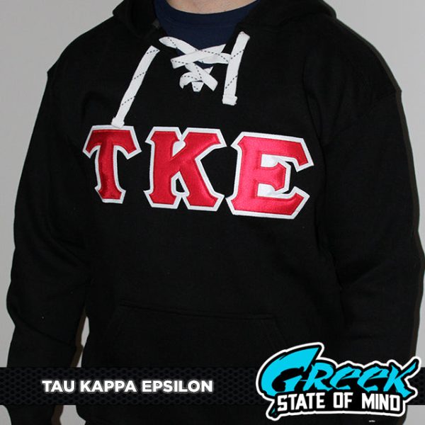 Tau Kappa Epsilon Stitched Letter Hockey Hoodie | Black | Red with White Border Online now