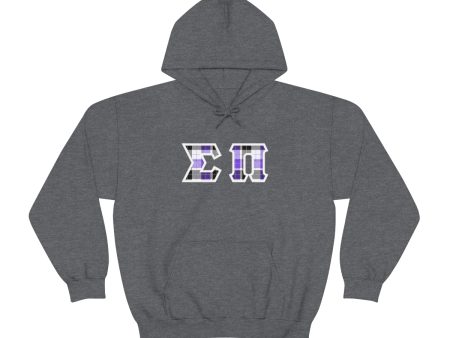 Sigma Pi Printed Letter Hoodie | Purple Plaid Hot on Sale