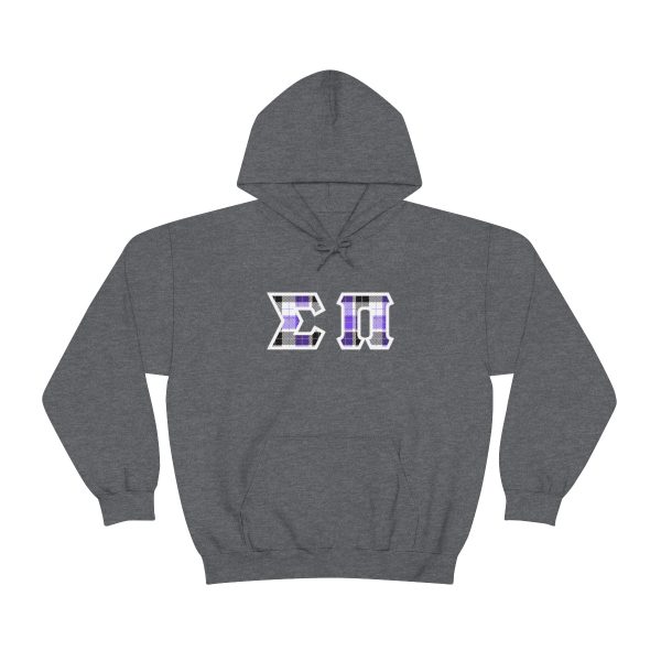 Sigma Pi Printed Letter Hoodie | Purple Plaid Hot on Sale