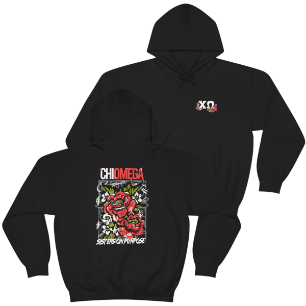 Chi Omega Graphic Hoodie | Grunge Roses Sale