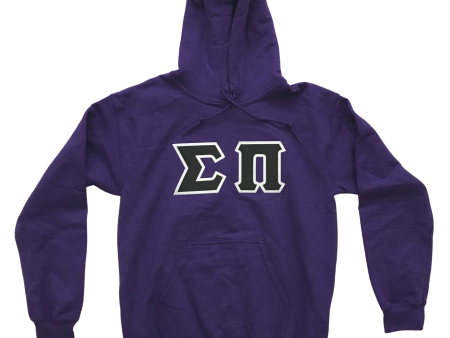 Sigma Pi Stitched Letter Hoodie | Purple | Black with White Border For Discount