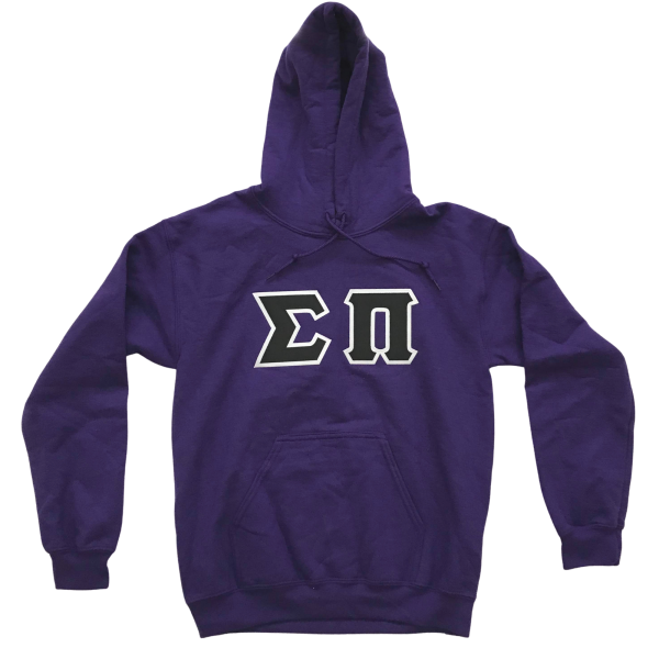 Sigma Pi Stitched Letter Hoodie | Purple | Black with White Border For Discount