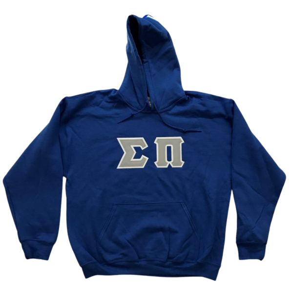 Sigma Pi Stitched Letter Hoodie | Gray with White Border on Sale