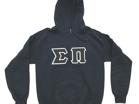 Sigma Pi Stitched Letter Hoodie | Navy | Black with White Border Discount