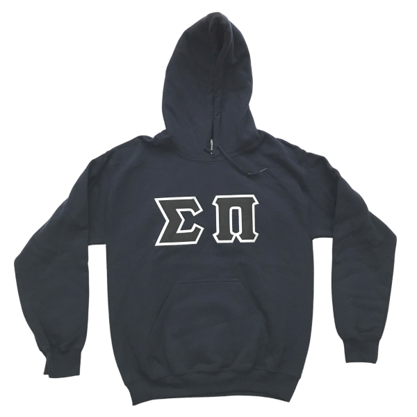 Sigma Pi Stitched Letter Hoodie | Navy | Black with White Border Discount