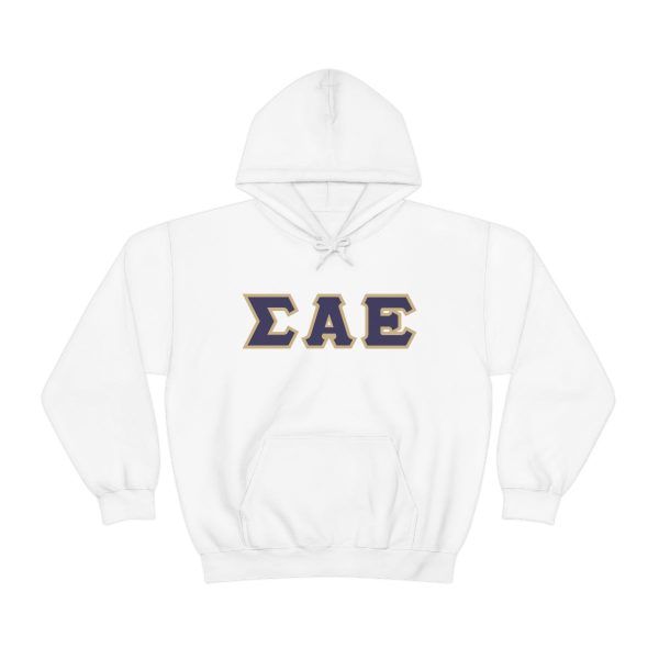 Sigma Alpha Epsilon Printed Letter Hoodie | Purple with Old Gold Border For Sale