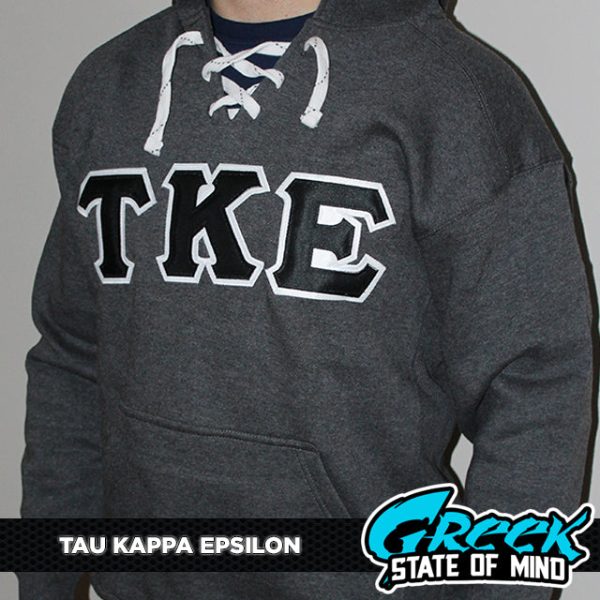 Tau Kappa Epsilon Stitched Letter Hockey Hoodie | Charcoal | Black with White Border Online Hot Sale