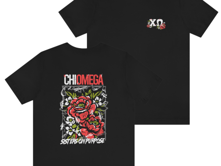 Chi Omega Graphic T-Shirt | Grunge Roses For Sale