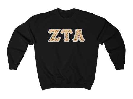 Zeta Tau Alpha Printed Letters | Leopard Print Crewneck Discount