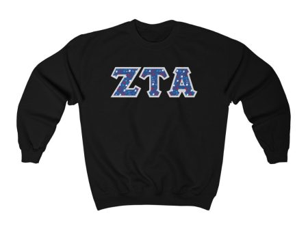 Zeta Tau Alpha Printed Letters | USA Stars Crewneck Online now