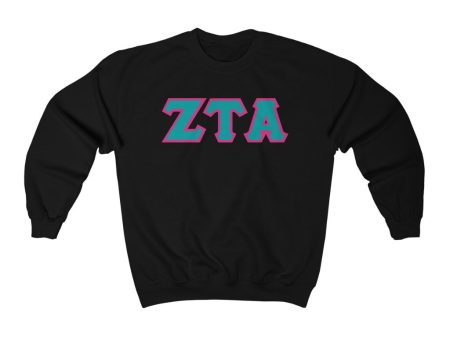 ZTA Printed Letters | Turquoise & Hot Pink Border Crewneck Online