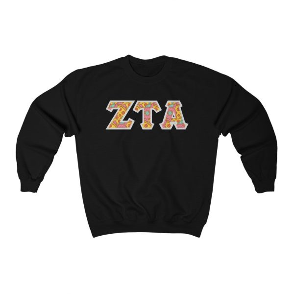 Zeta Tau Alpha Printed Letters | Pizza and Donuts Crewneck Supply