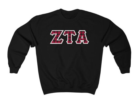 Zeta Tau Alpha Printed Letters | Buffalo Plaid Crewneck Discount