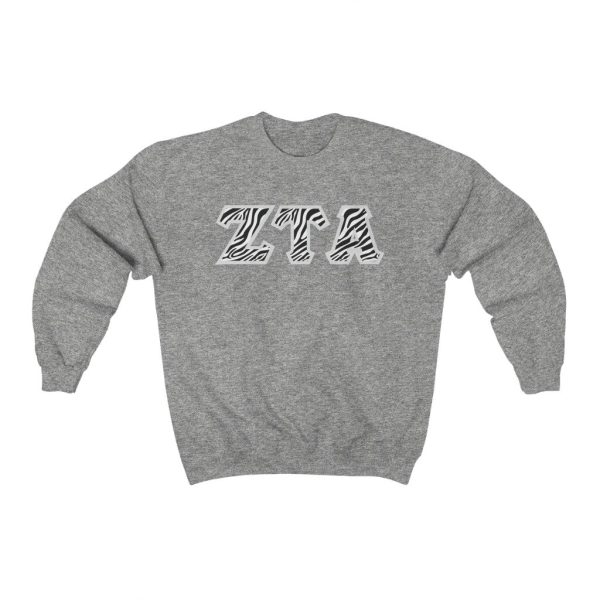 Zeta Tau Alpha Printed Letters | Zebra Print Crewneck Supply