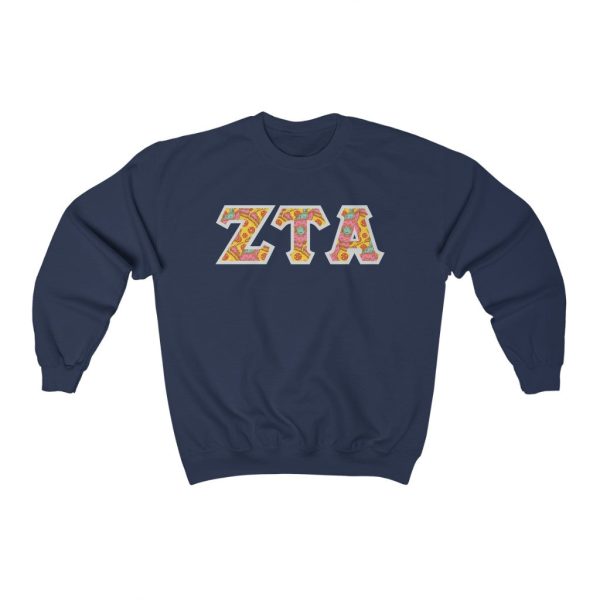 Zeta Tau Alpha Printed Letters | Pizza and Donuts Crewneck Supply