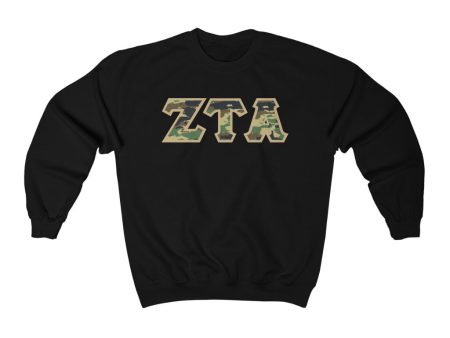 Zeta Tau Alpha Printed Letters | Camouflage Crewneck Online Hot Sale