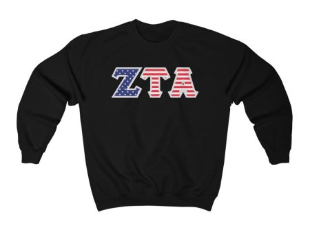 Zeta Tau Alpha Printed Letters | American Flag Crewneck Online now