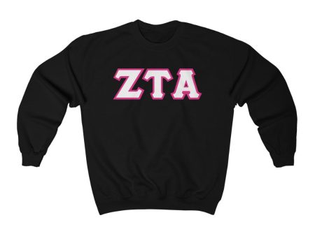 ZTA Printed Letters | White with Hot Pink Border Crewneck Online Sale