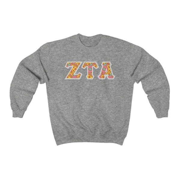 Zeta Tau Alpha Printed Letters | Pizza and Donuts Crewneck Supply