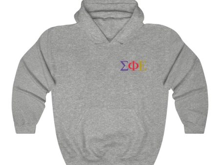 Sigma Phi Epsilon Graphic Hoodie | Tricolor Letter Logo LC For Sale