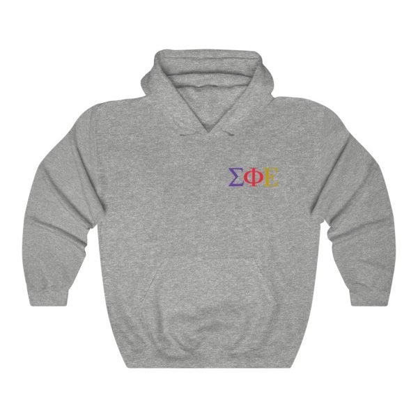 Sigma Phi Epsilon Graphic Hoodie | Tricolor Letter Logo LC For Sale