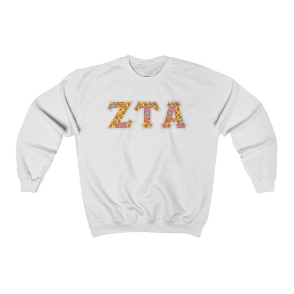 Zeta Tau Alpha Printed Letters | Pizza and Donuts Crewneck Supply