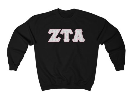 ZTA Printed Letters | Marble with Pink Border Crewneck For Cheap