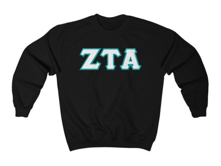 ZTA Printed Letters | White with Turquoise Border Crewneck Online Sale