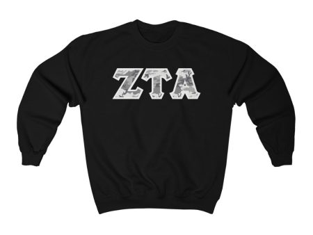 Zeta Tau Alpha Printed Letters | Winter Camo Crewneck For Discount